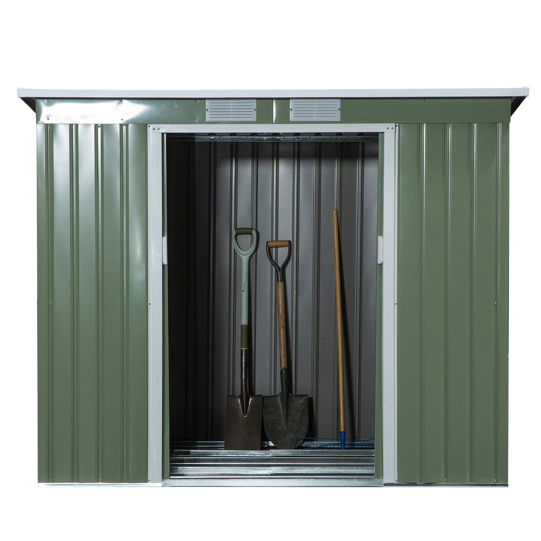 Outsunny Pend Garden Storage Shed w/ Foundation Double Door Ventilation Window Sloped Roof Outdoor Equipment Tool Storage 213 x 130 x 173 cm