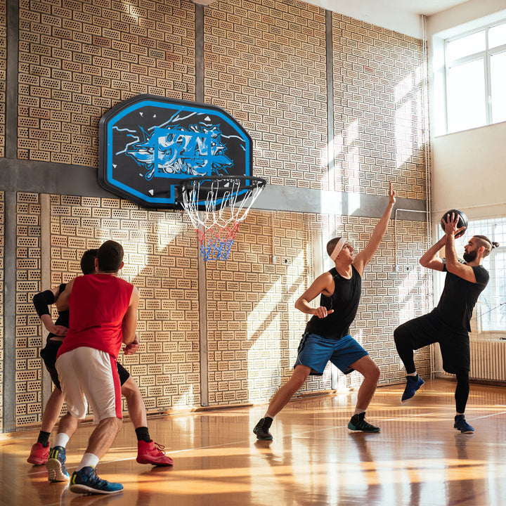 SPORTNOW Wall Mounted Basketball Hoop, Mini Basketball Hoop and Backboard for Kids and Adults, Outdoors and Indoors Door &amp; Wall Use, Blue and White