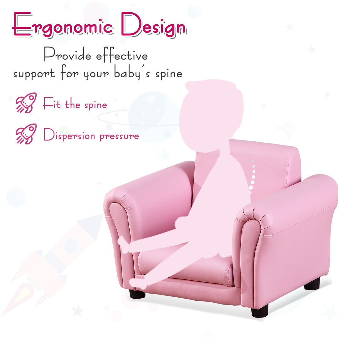Single Seater Kids Sofa Set Children Couch Seating Game Chair Seat Armchair w/ Free Footstool (Pink)