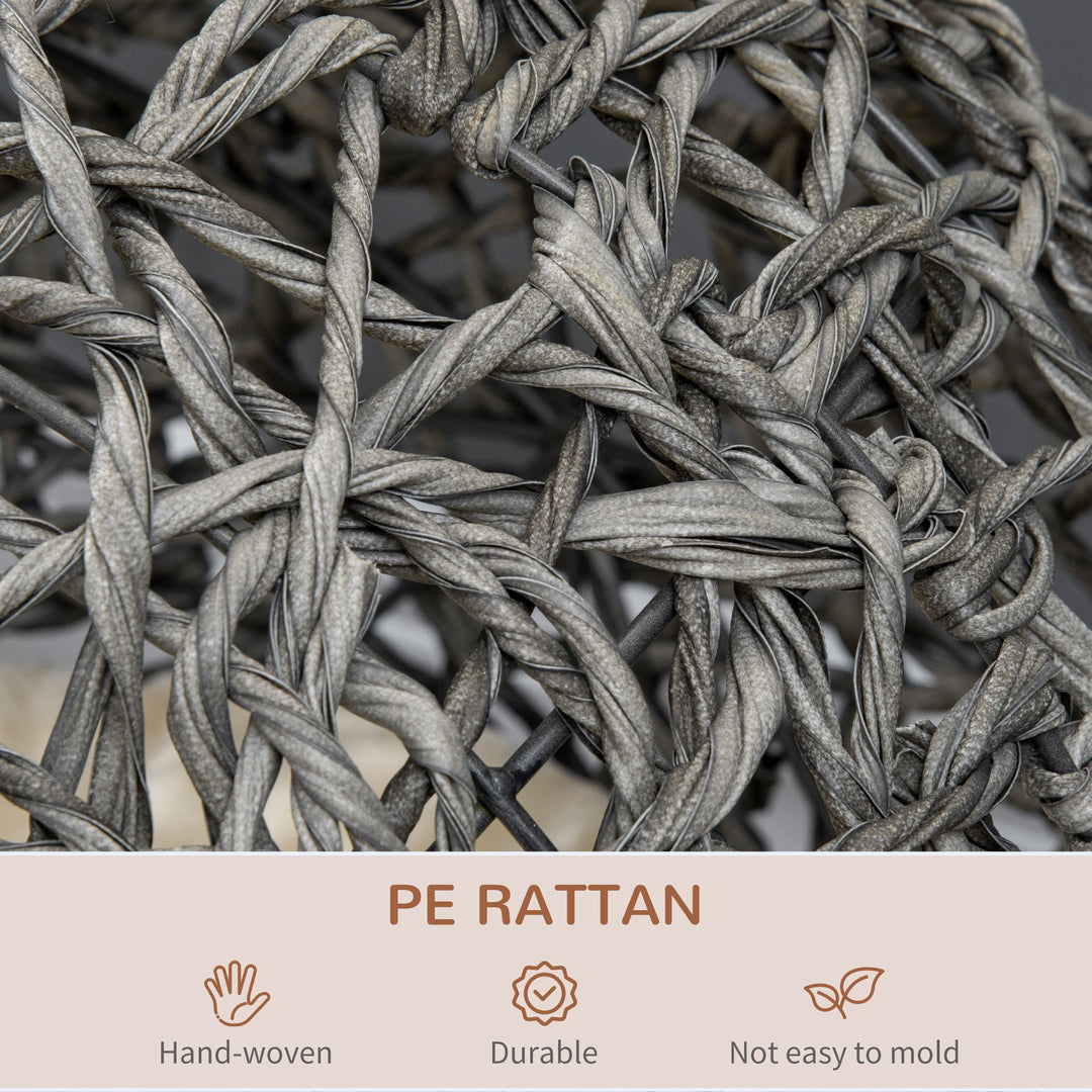 Woven Rattan Elevated Cat Bed House Kitten Pussy Basket Ball Shaped Pet Furniture w/ Removable Cushion Natural 52 x 52 x 58 cm, Silver Grey