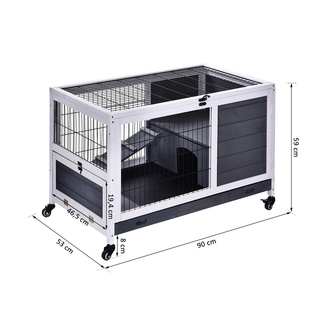 PawHut Rabbits Indoor Fir Wood Lift-Top Hutch Grey