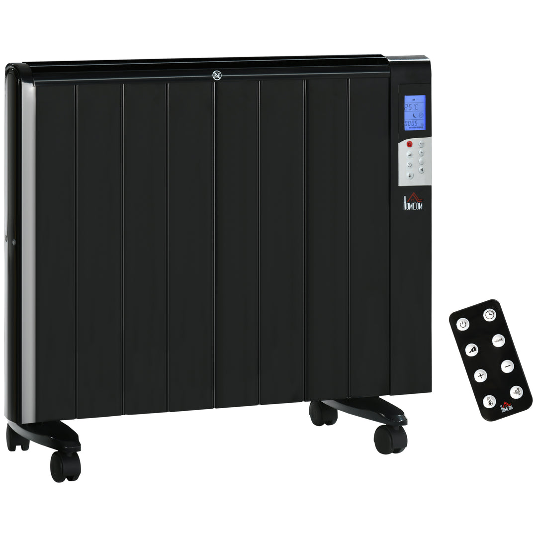 Convector Radiator Heater, Quiet Panel Heater, Freestanding or Wall-mounted Portable Electric Heater with Window Opening Detection Black