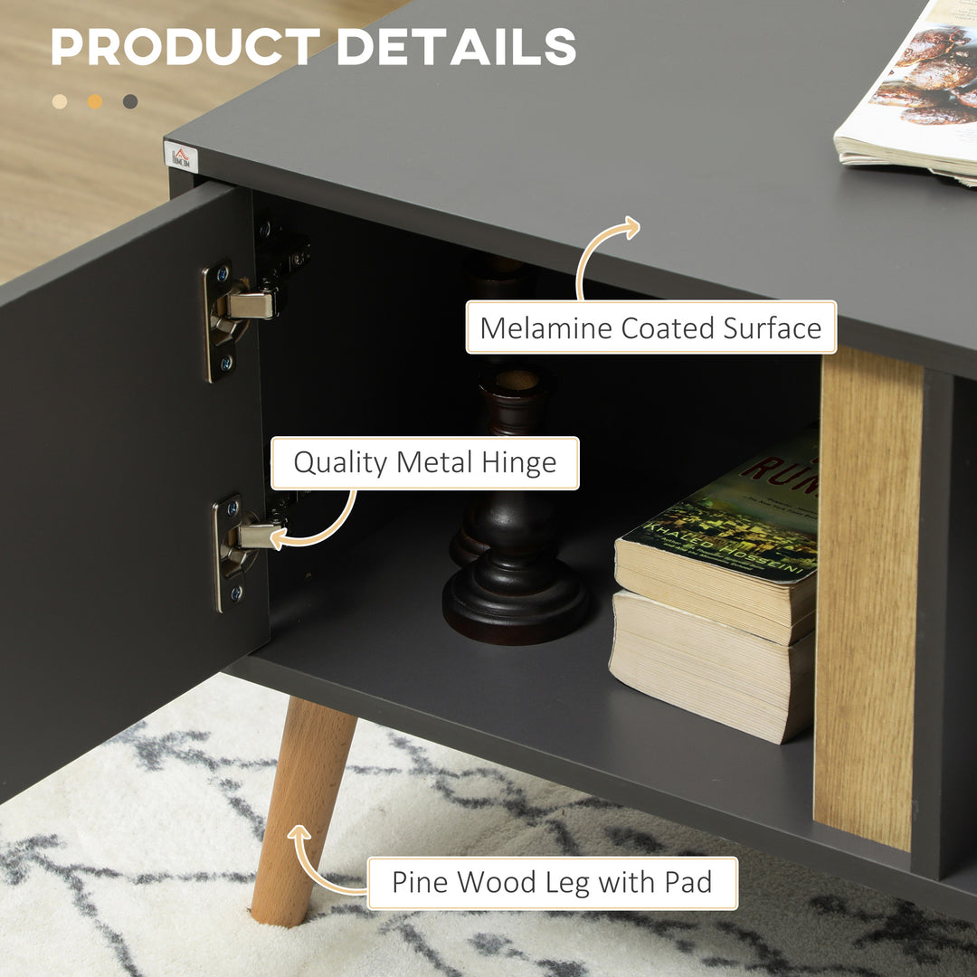 Coffee Table for Living Room, Modern Centre Table with Storage Compartments and Cabinets, Rectangular Side Table, 115x 58x 45cm, Grey