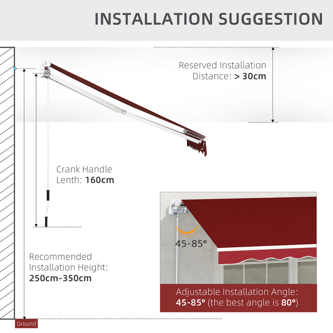 Garden Patio Manual Retractable Sun Shade Patio Awning Outdoor Deck Canopy Shelter, 2.5mx2m (Dark Red)