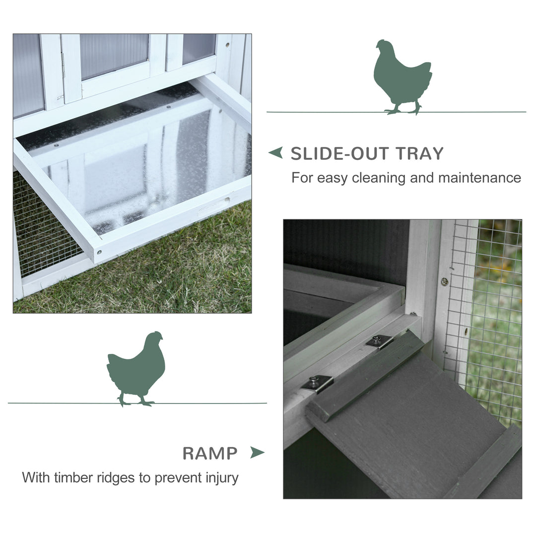 PawHut Deluxe Chicken Coop, Hen House, Wooden Poultry Cage w/ Outdoor Run, Nesting Box, Removable Tray, 162 x 76.5 x 79.5cm