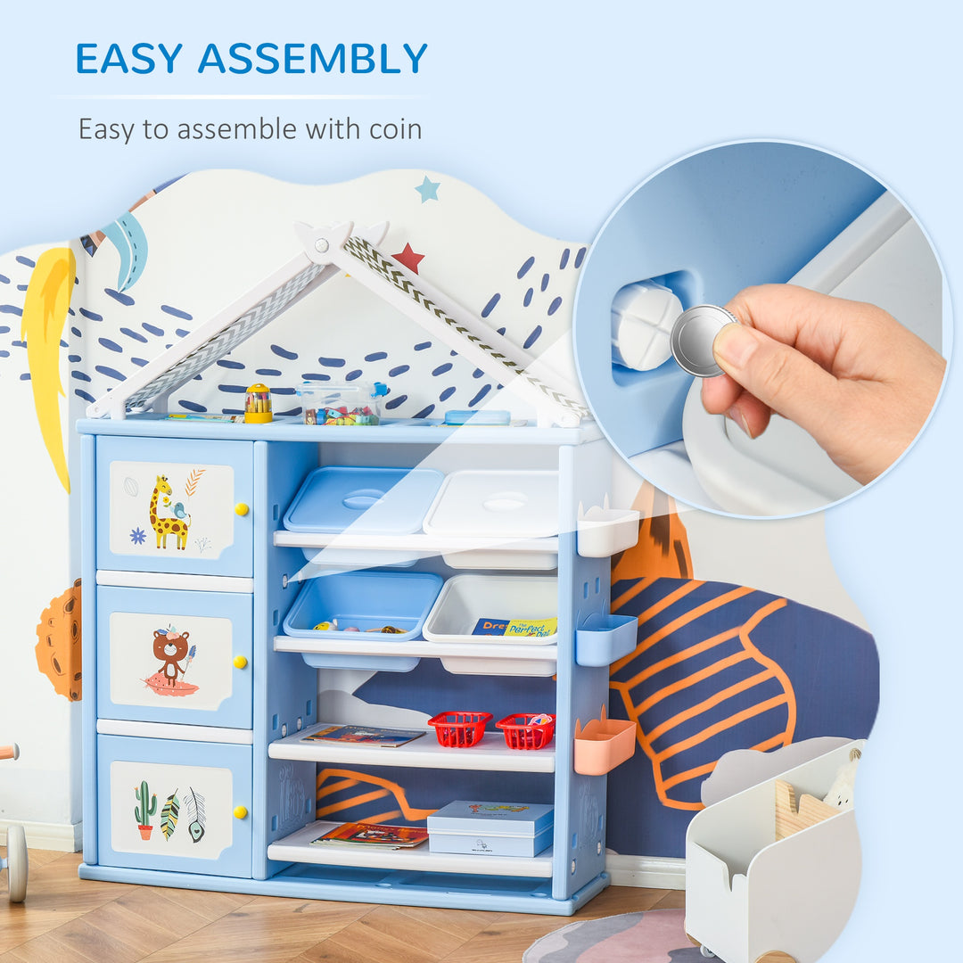 Kids Storage Unit Toy Box Organiser Book Shelf with shelves, storage cabinets, storage boxes, and storage baskets, Blue
