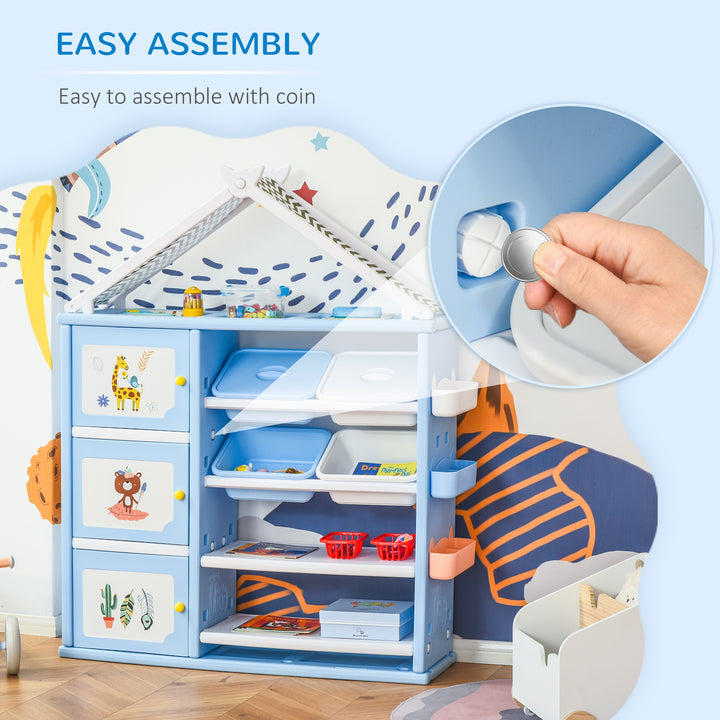 Kids Storage Unit Toy Box Organiser Book Shelf with shelves, storage cabinets, storage boxes, and storage baskets, Blue