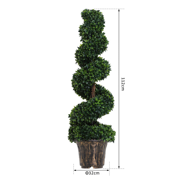 Set of 2 Artificial Boxwood Spiral Topiary Trees Potted Decorative Plant Outdoor and Indoor DŽcor 120cm