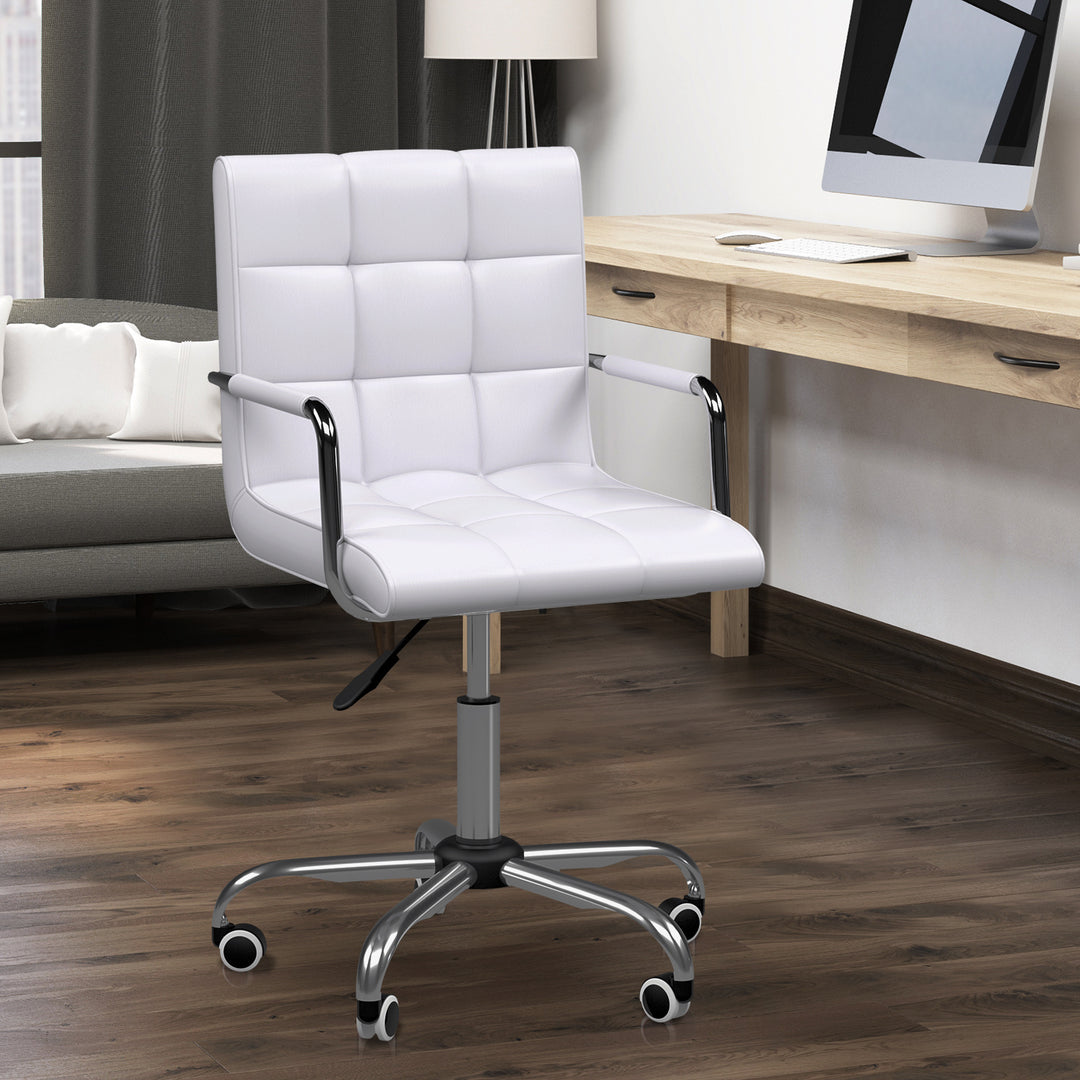 Vinsetto Mid Back PU Leather Home Office Desk Chair Swivel Computer Chair with Arm, Wheels, Adjustable Height, White