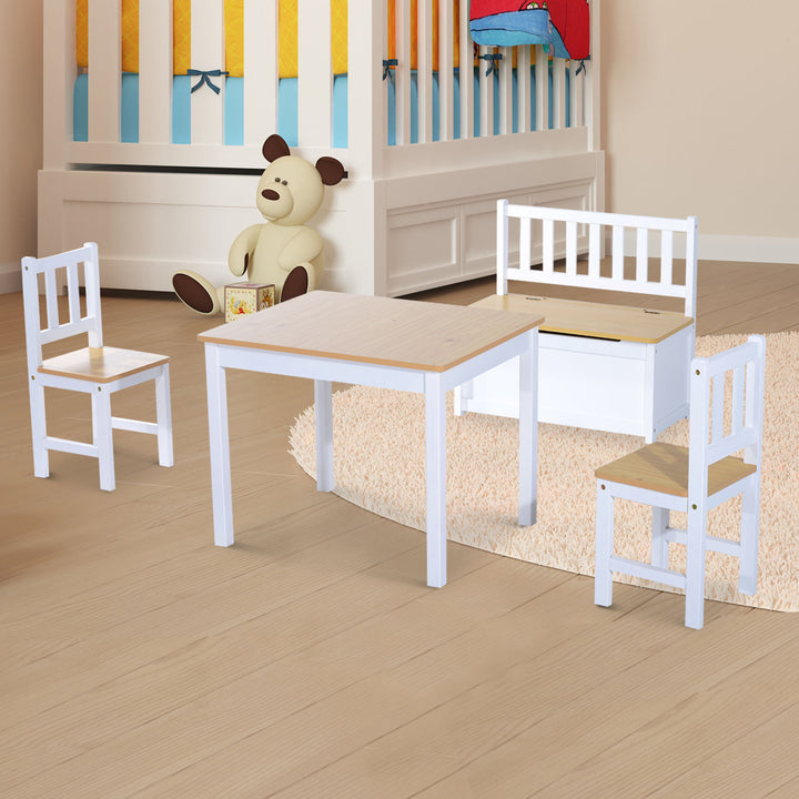 HOMCOM Pine Wood Kids 4 Pc Furniture Set-Oak/White