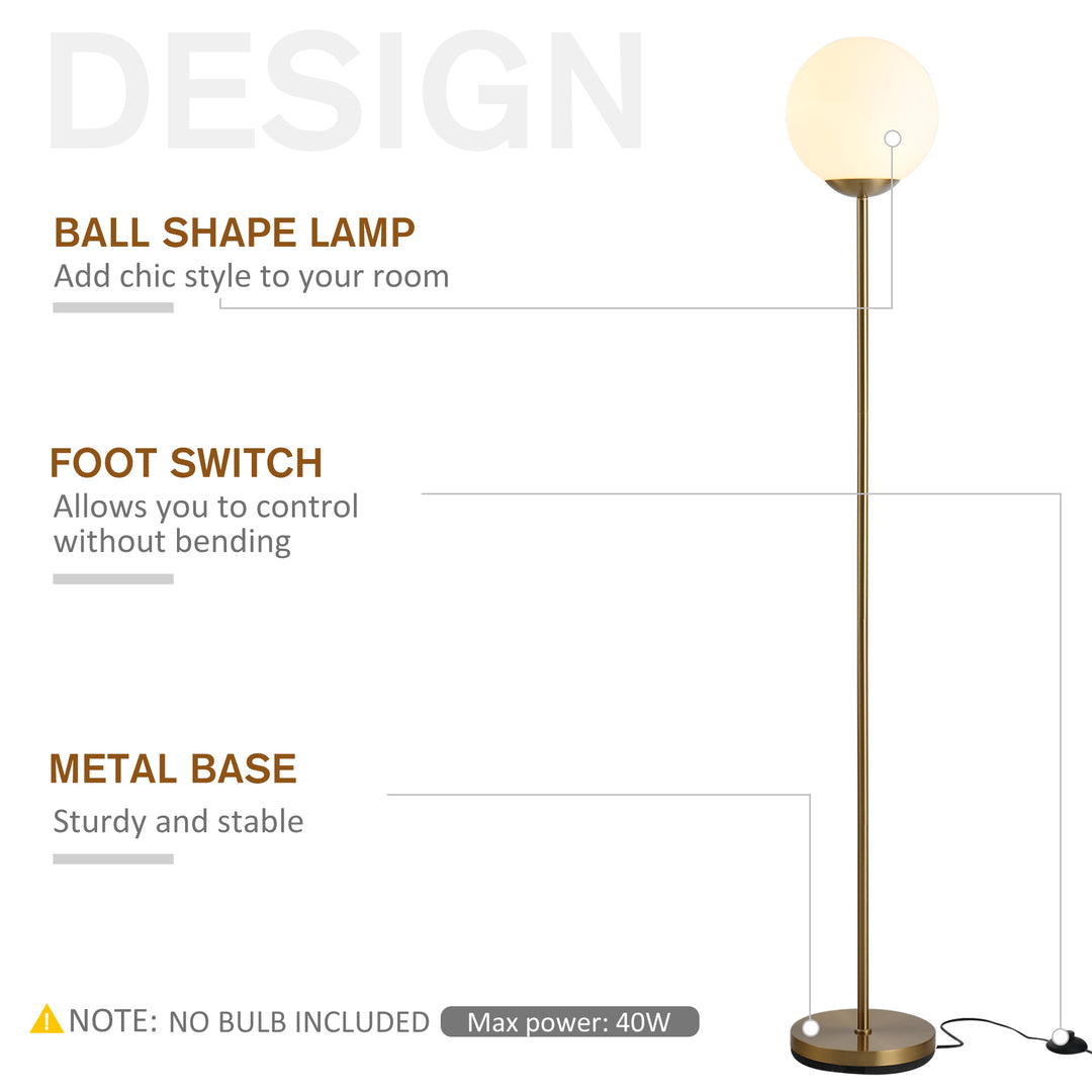 171cm Glass Globe Floor Lamp Metal Frame Sphere Light Pedal Switch Home Office Living Room Modern Unique Standing Beautiful Furnishing - Gold