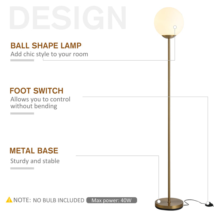 171cm Glass Globe Floor Lamp Metal Frame Sphere Light Pedal Switch Home Office Living Room Modern Unique Standing Beautiful Furnishing - Gold