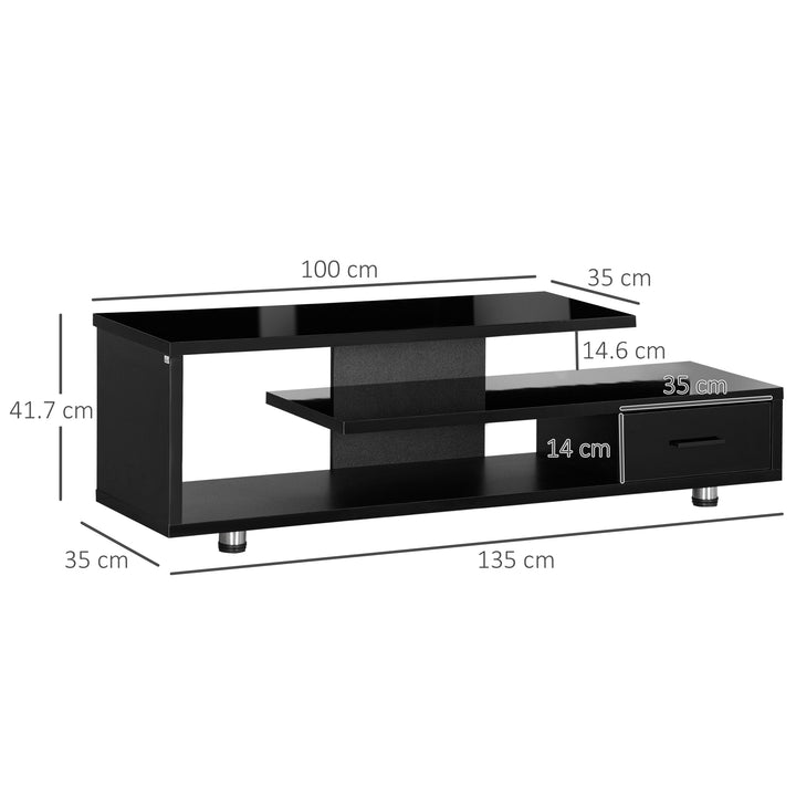 High Gloss TV Unit for TVs up to 45", Modern TV Cabinet with Storage Shelf and Drawer, Entertainment Unit for Living Room Bedroom, Black