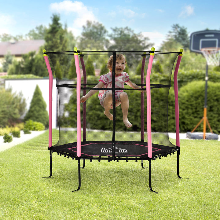 HOMCOM 5.2FT / 63 Inch Kids Trampoline With Enclosure Net Mini Indoor Outdoor Trampolines for Child Toddler Age 3 - 10 Years Pink
