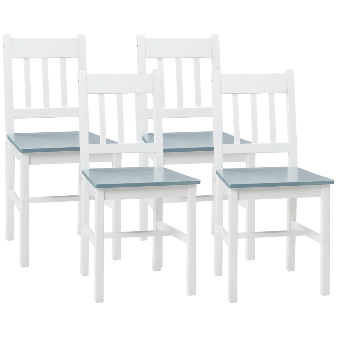 Dining Chairs Set of 4, Kitchen Chair with Slat Back, Pine Wood Structure for Living Room and Dining Room, White