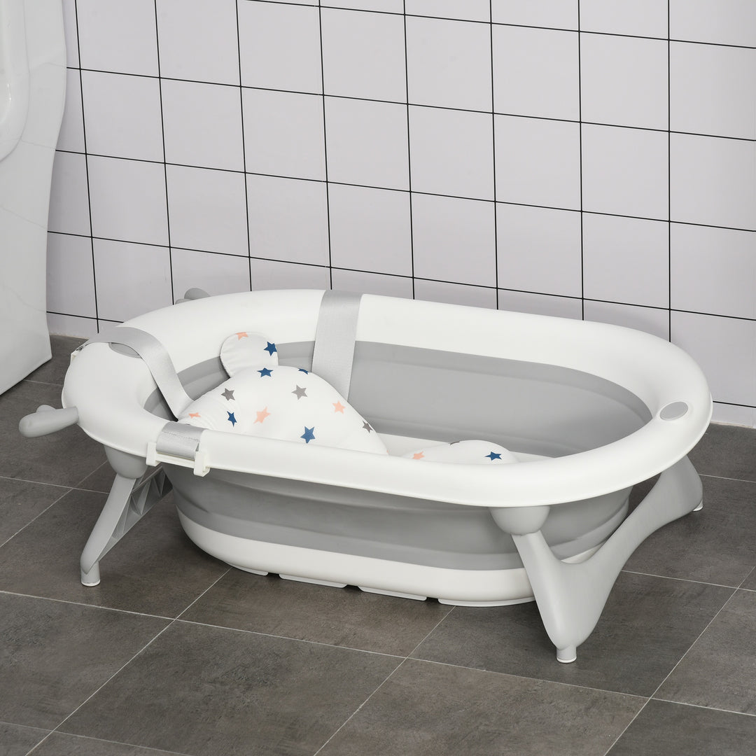 Foldable Portable Baby Bathtub w/ Baby Bath Temperature-Induced Water Plug for 0-3 years