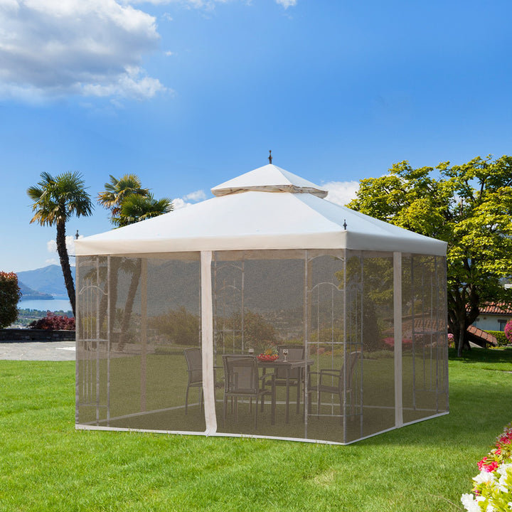 300x300cm Garden Gazebo Double Top Outdoor Canopy Patio Event Party Tent Backyard Sun Shade with Mesh Curtain Beige