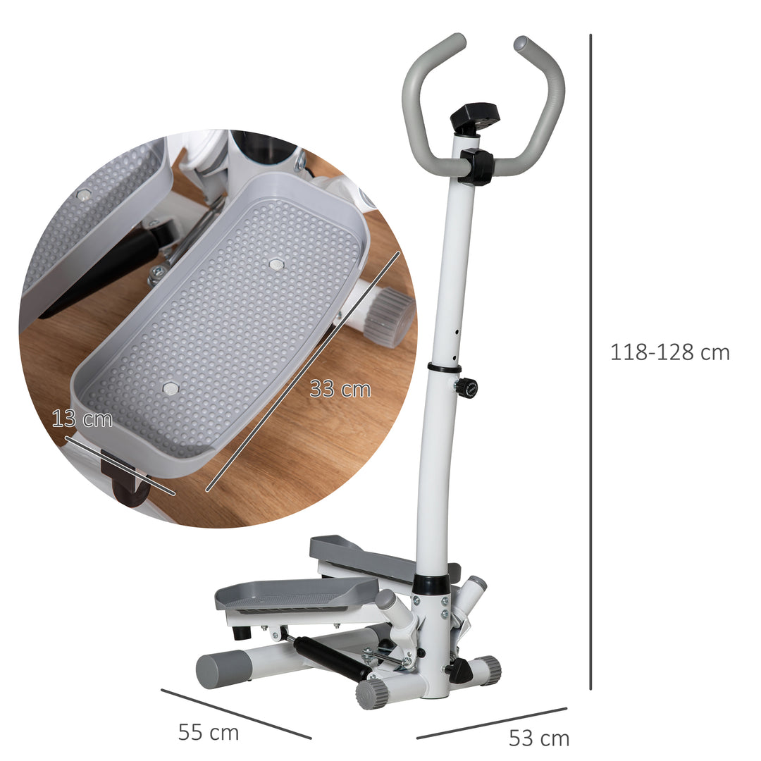 Adjustable Twist Stepper Aerobic Ab Exercise Fitness Workout Machine w/ LCD Screen, Height Adjust Handlebars for Home Gym, White