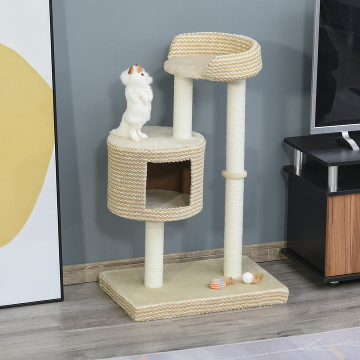 PawHut Multi-Level Cat Tree Tower Activity Center Climbing Frame Kitten House Furniture with Jute Scratching Posts Condo Perch Plush Fabric