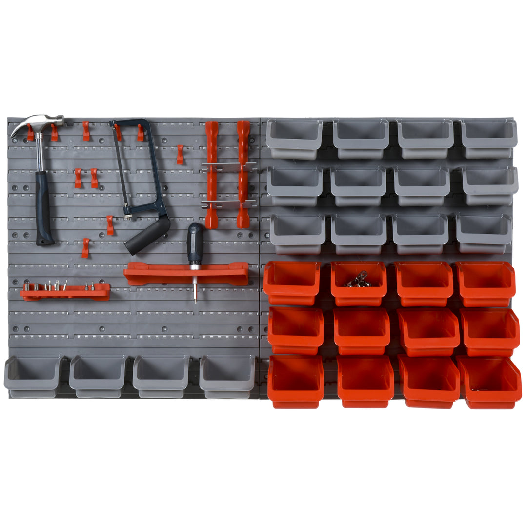 DURHAND 44 Pcs On-Wall Garage DIY Storage Unit w/ 28 Cubes 10 Hooks 2 Boards Screws Organisation Pegboard Tool Equipment Tidy Caddy