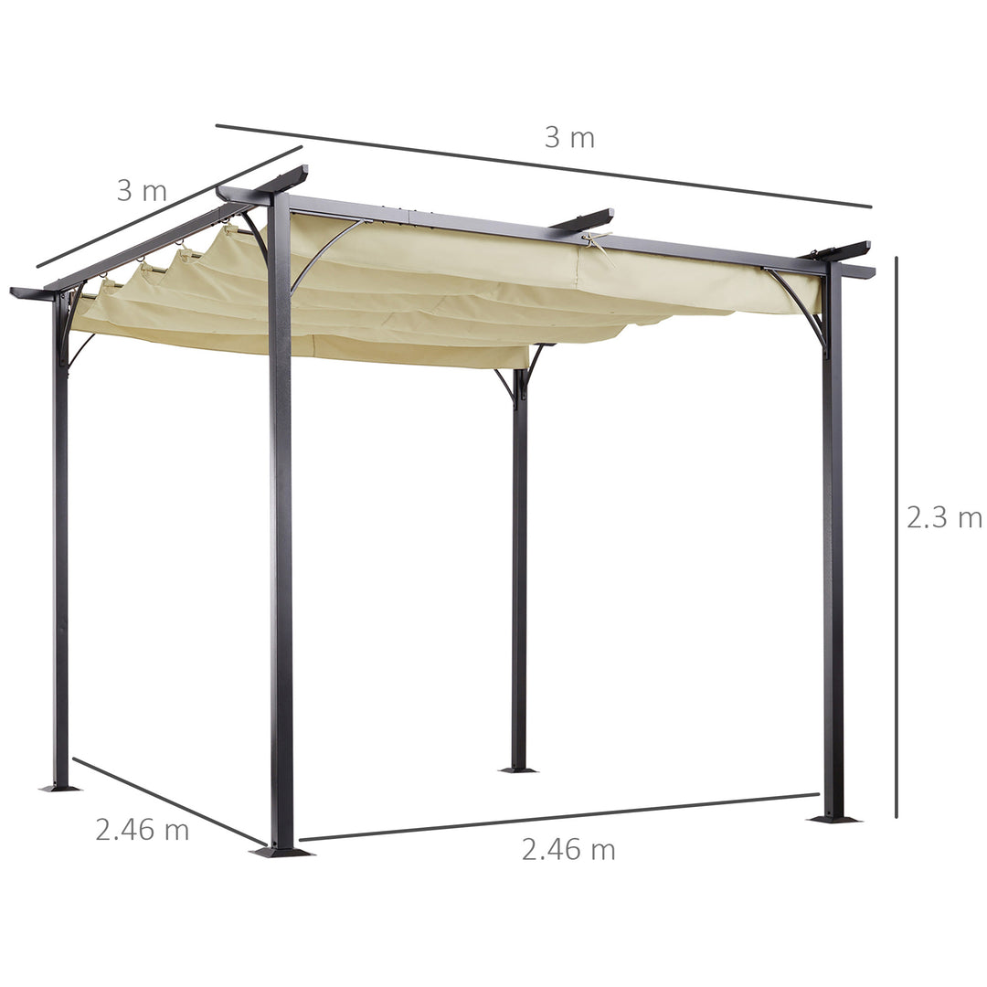 3 x 3(m) Metal Pergola Gazebo Awning Retractable Canopy Outdoor Garden Sun Shade Shelter Marquee Party BBQ Beige