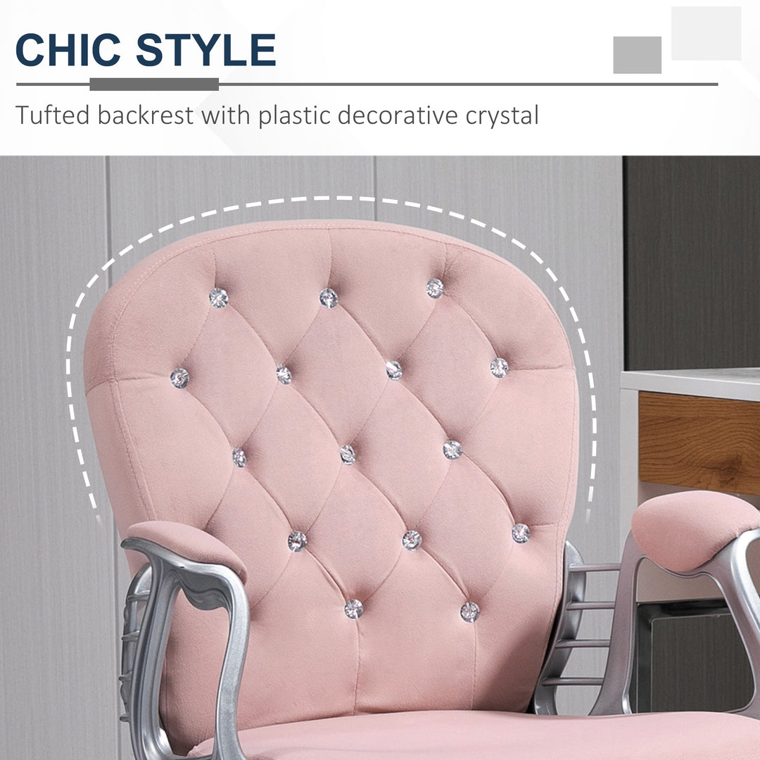 Vinsetto Office Chair Ergonomic 360° Swivel Diamond Tufted Home Work Velour Padded Base 5 Castor Wheels Pink