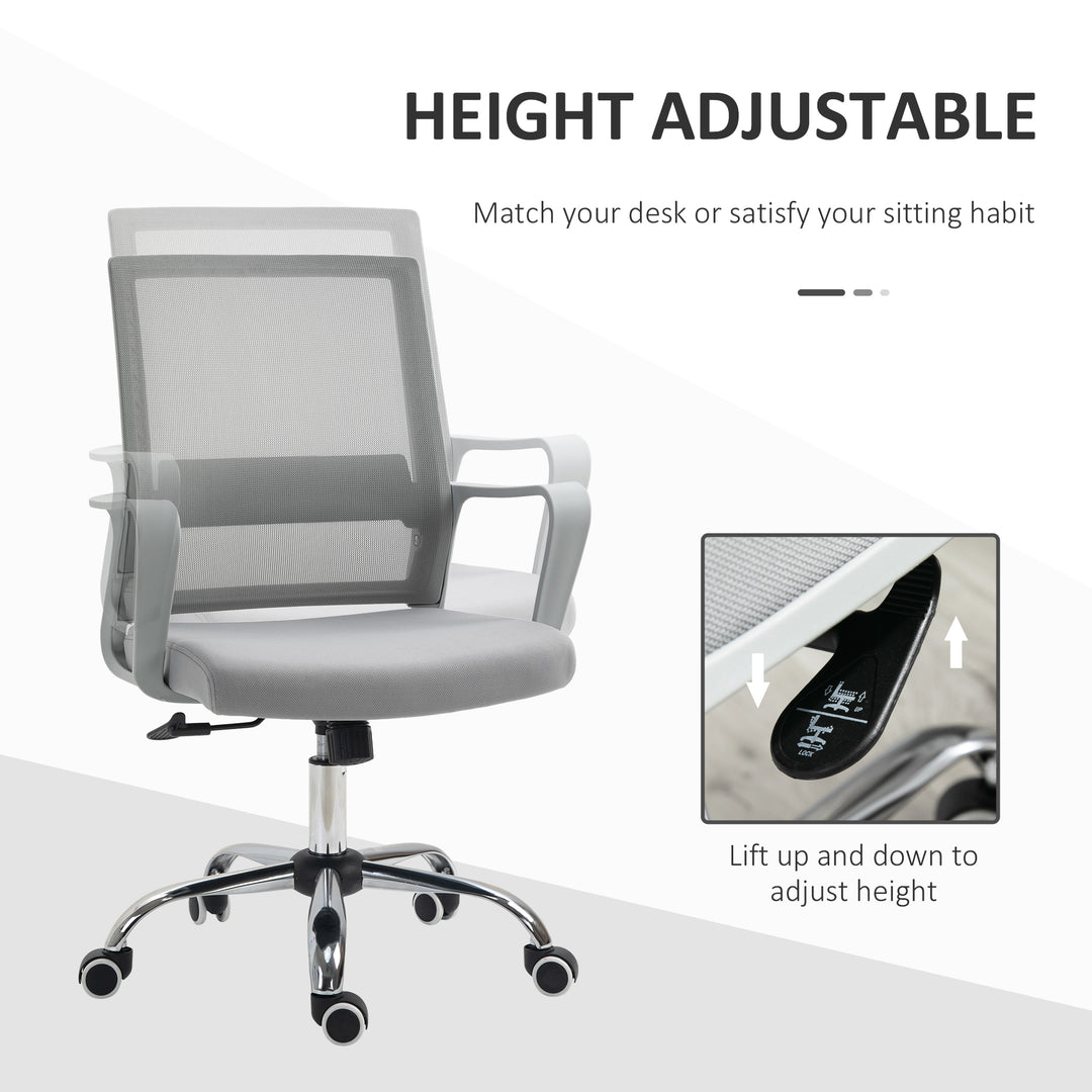 Vinsetto Ergonomic Desk Chair Mesh Office Chair with Adjustable Height Armrest and 360° Swivel Castor Wheels Grey