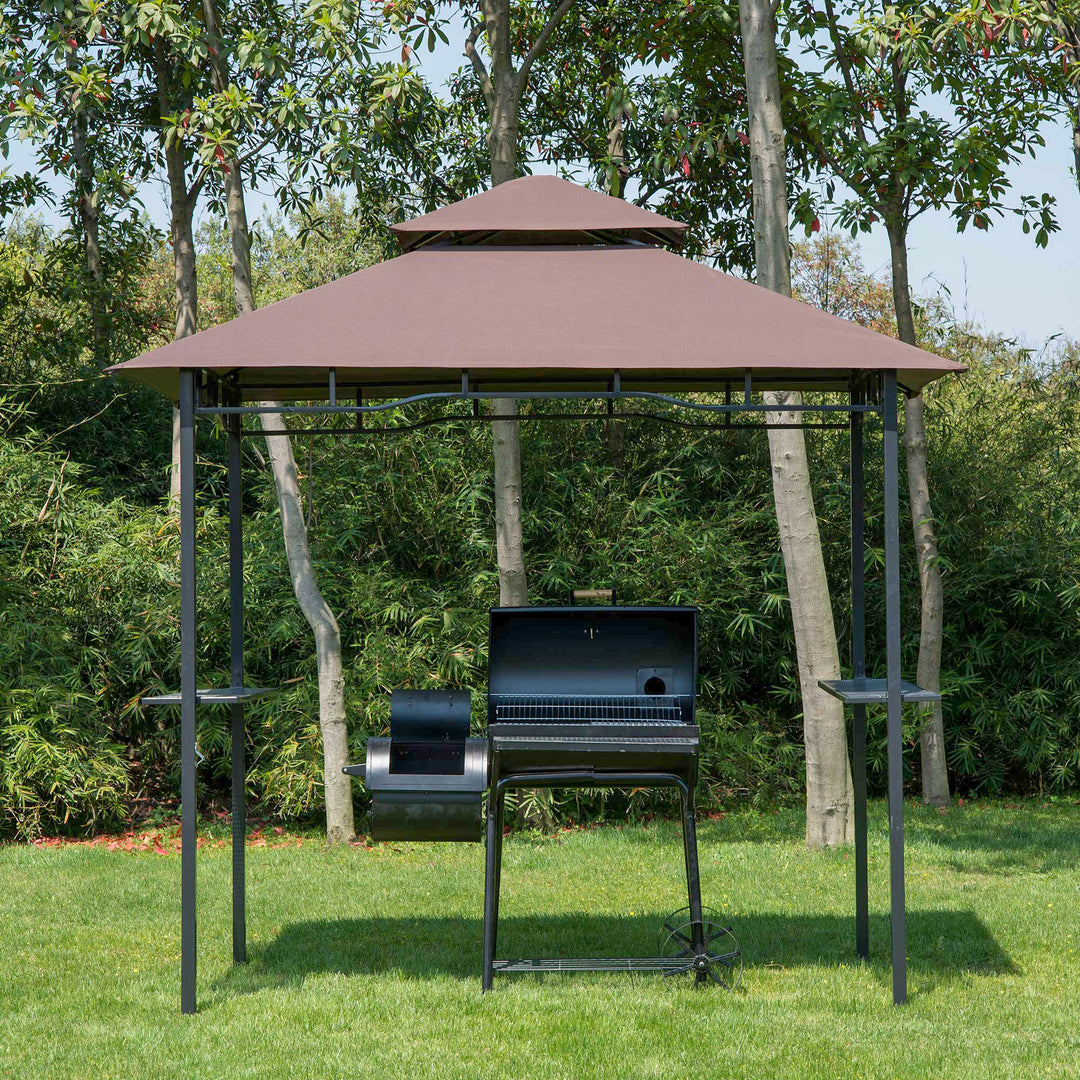 Outsunny 8 ft New Double-Tier BBQ Gazebo Grill Canopy Barbecue Tent Shelter Patio Deck Cover - Coffee