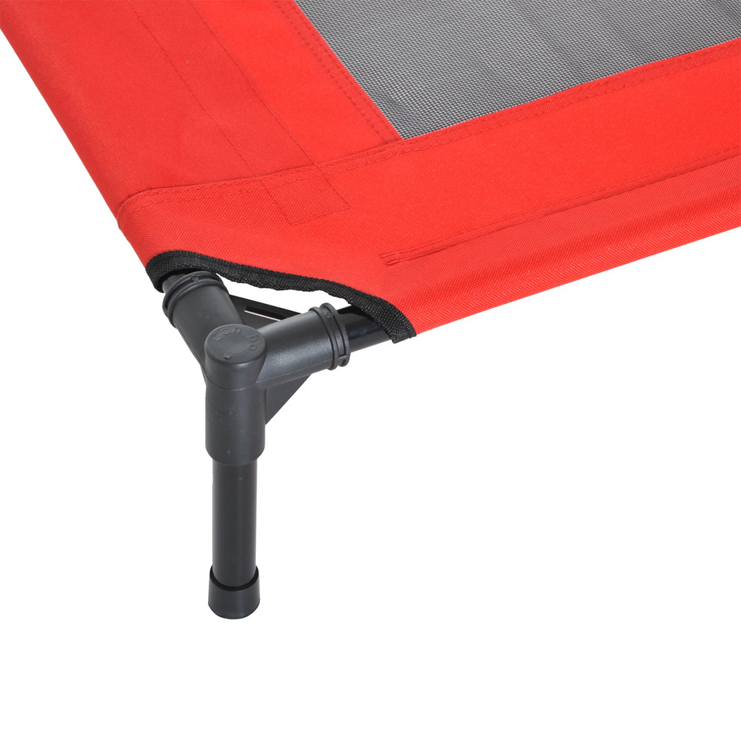 PawHut Elevated Pet Bed Portable Camping Raised Dog Bed w/ Metal Frame Black and Red (Small)