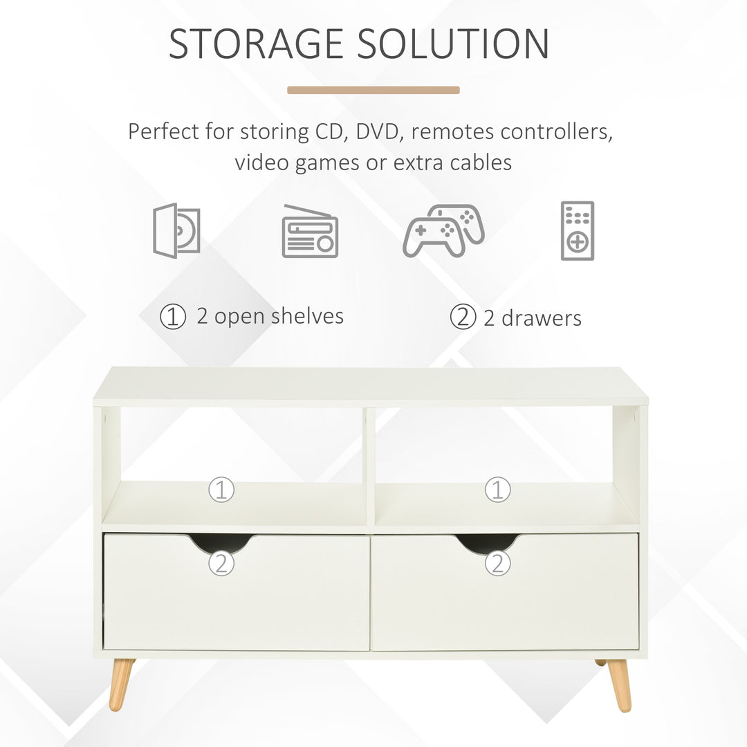 HOMCOM TV Stand with Shelf &amp; Drawers Storage Cabinet Media Entertainment Center Modern White