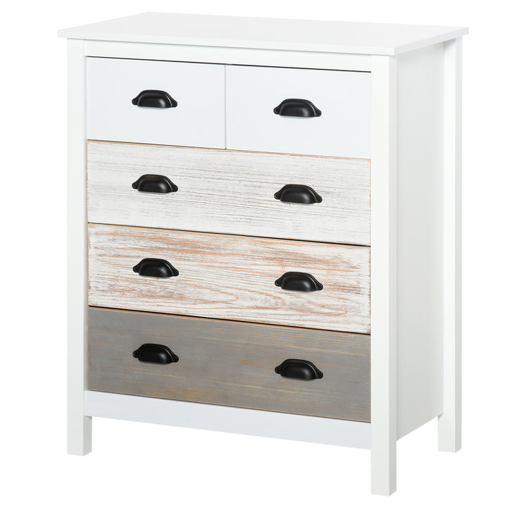 HOMCOM Side Cabinet Home Organizer with 5 Storage Drawer Unit, Round Handle for Bedroom, Living Room, Multi-Coloured