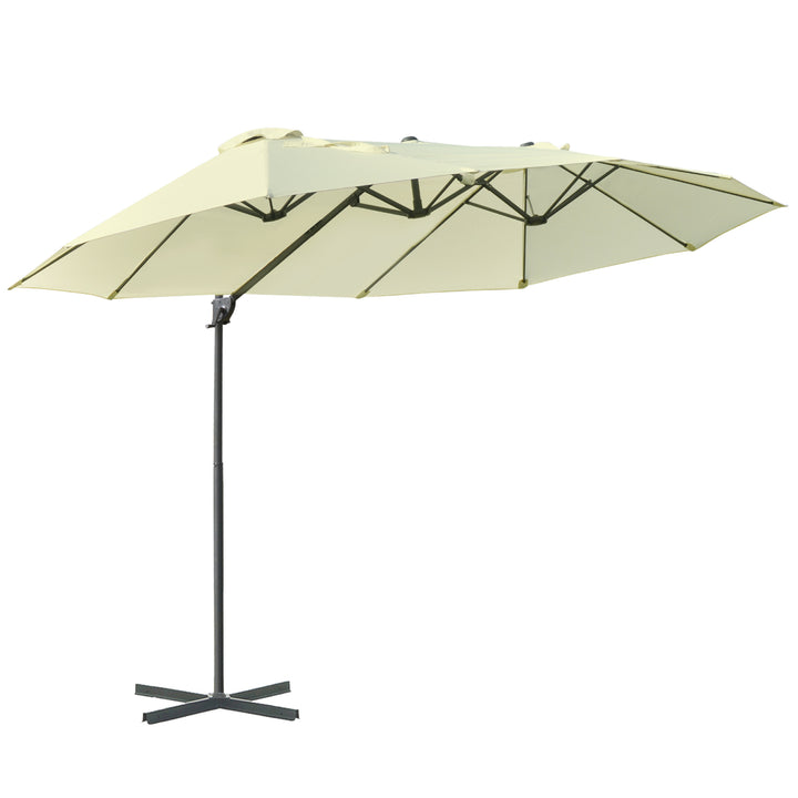 Double Parasol Patio Umbrella Garden Sun Shade w/ Steel Pole 12 Support Ribs Crank Handle Easy Lift Twin Canopy - Beige | AOSOM UK