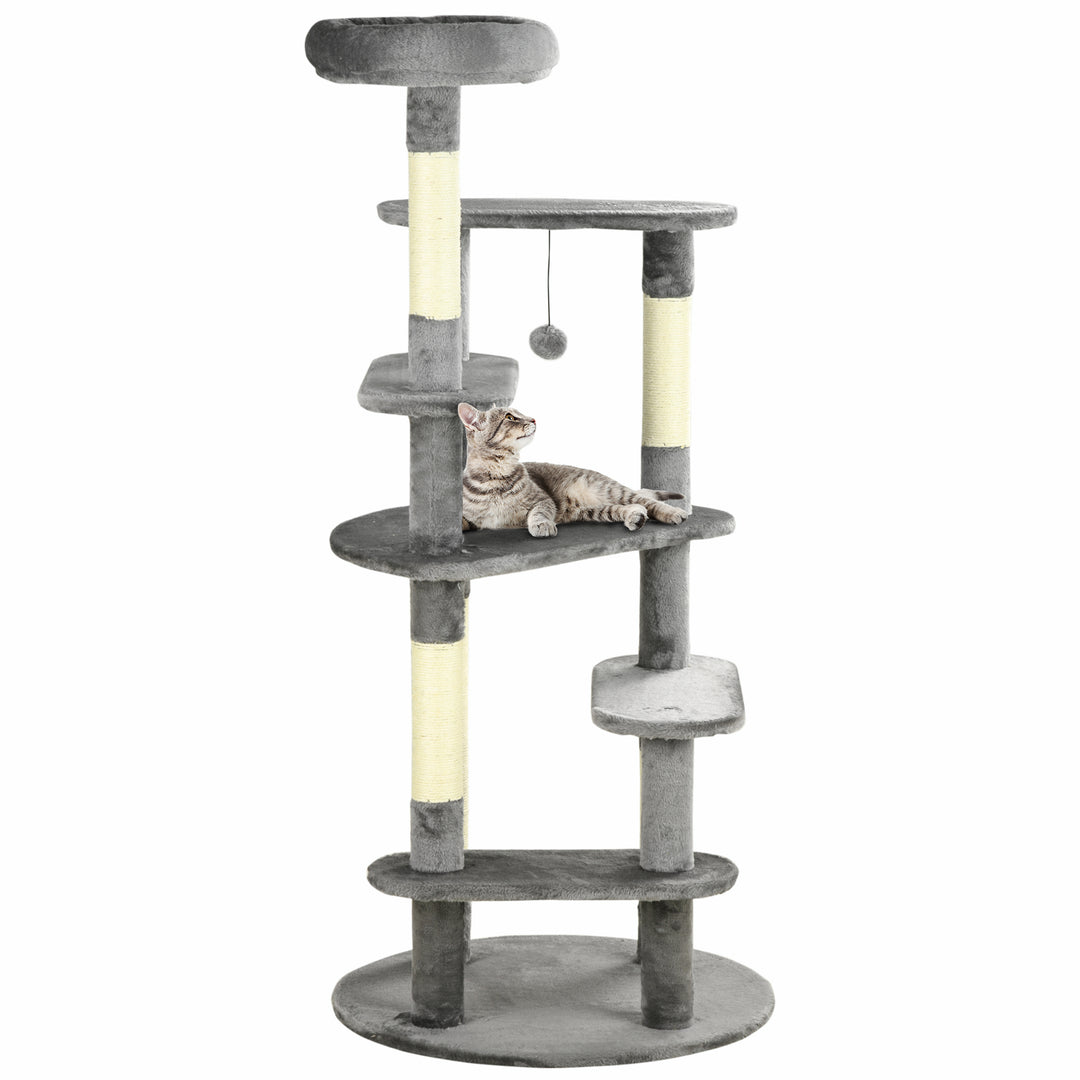 136cm Cat Tree for Indoor Cats, Modern Cat Tower with Scratching Posts, Bed, Toy Ball - Grey