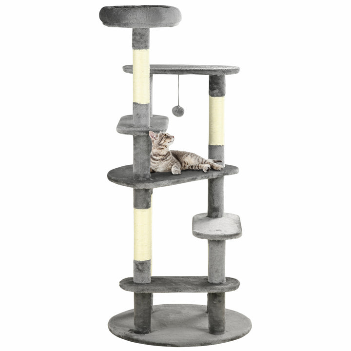 136cm Cat Tree for Indoor Cats, Modern Cat Tower with Scratching Posts, Bed, Toy Ball - Grey