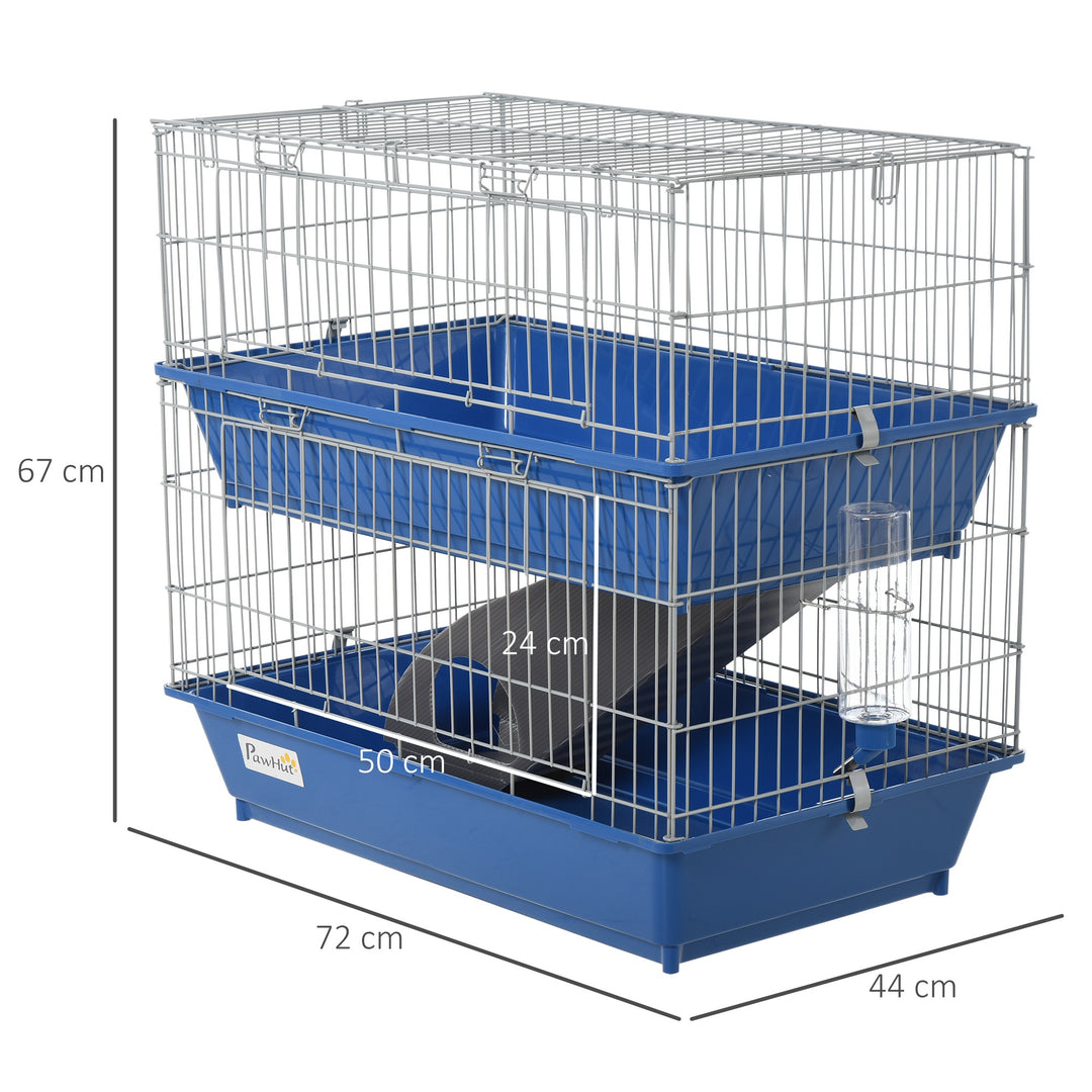 PawHut Metal 2-Tier Small Guinea Pigs Hutches Blue