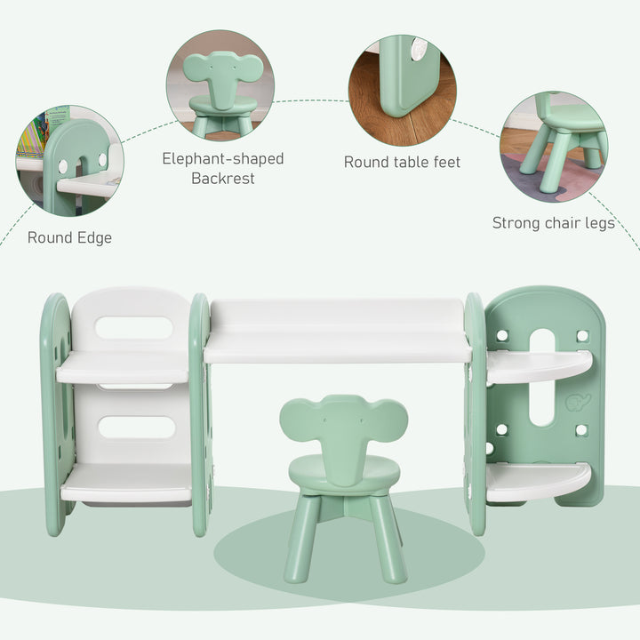 Kids Table and Chair Set Play Table with Storage Children Toddler Playroom Bedroom Furniture PE Green and White for 1-4 years