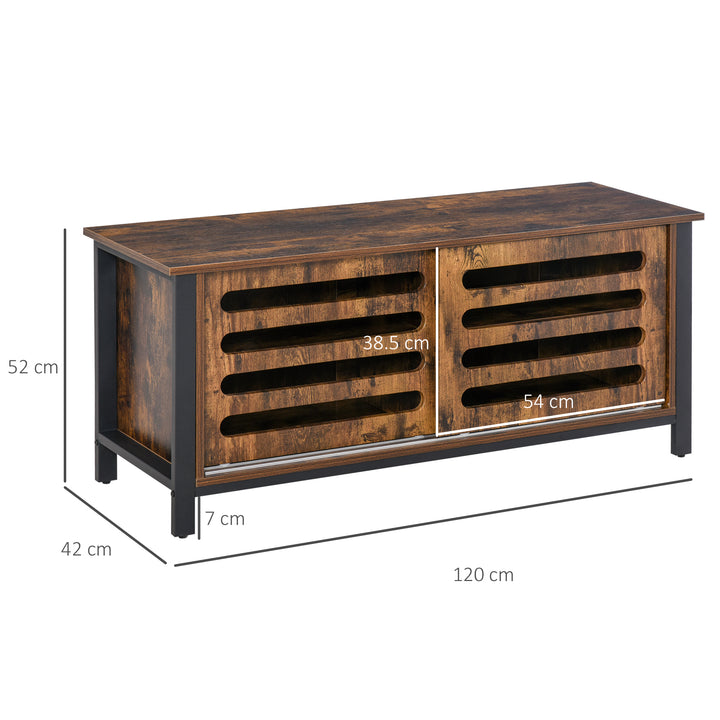 Industrial TV Stand for TVs up to 50 Inches, TV Cabinet with Sliding Doors, Storage Shelves, Cable hole for Living Room Bedroom, Rustic Brown