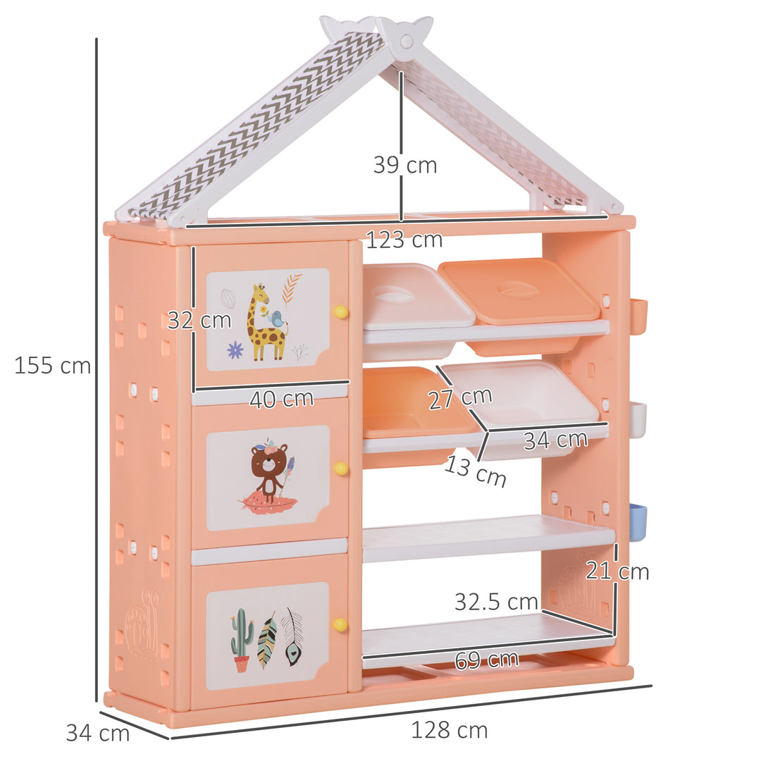 Kids Storage Unit Toy Box Organiser Book Shelf with shelves, storage cabinets, storage boxes, and storage baskets, Orange