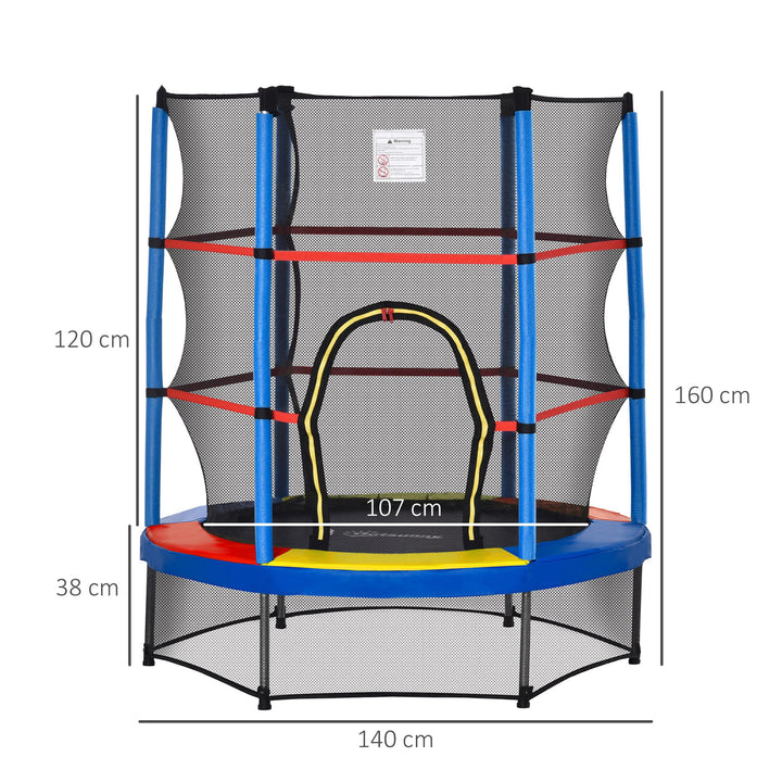 HOMCOM 5.2FT/63 Inch Kids Trampoline with Enclosure Net Steel Frame Indoor Round Bouncer Rebounder Age 3 to 6 Years Old Multi-color