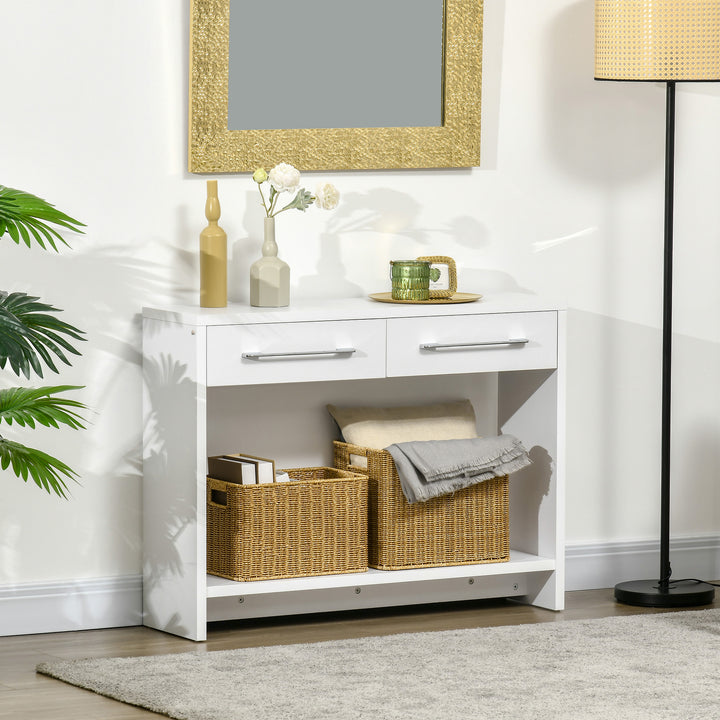 Console Table with Shelf and  Drawer, Contemporary Hallway Table for Living Room, Entryway, White