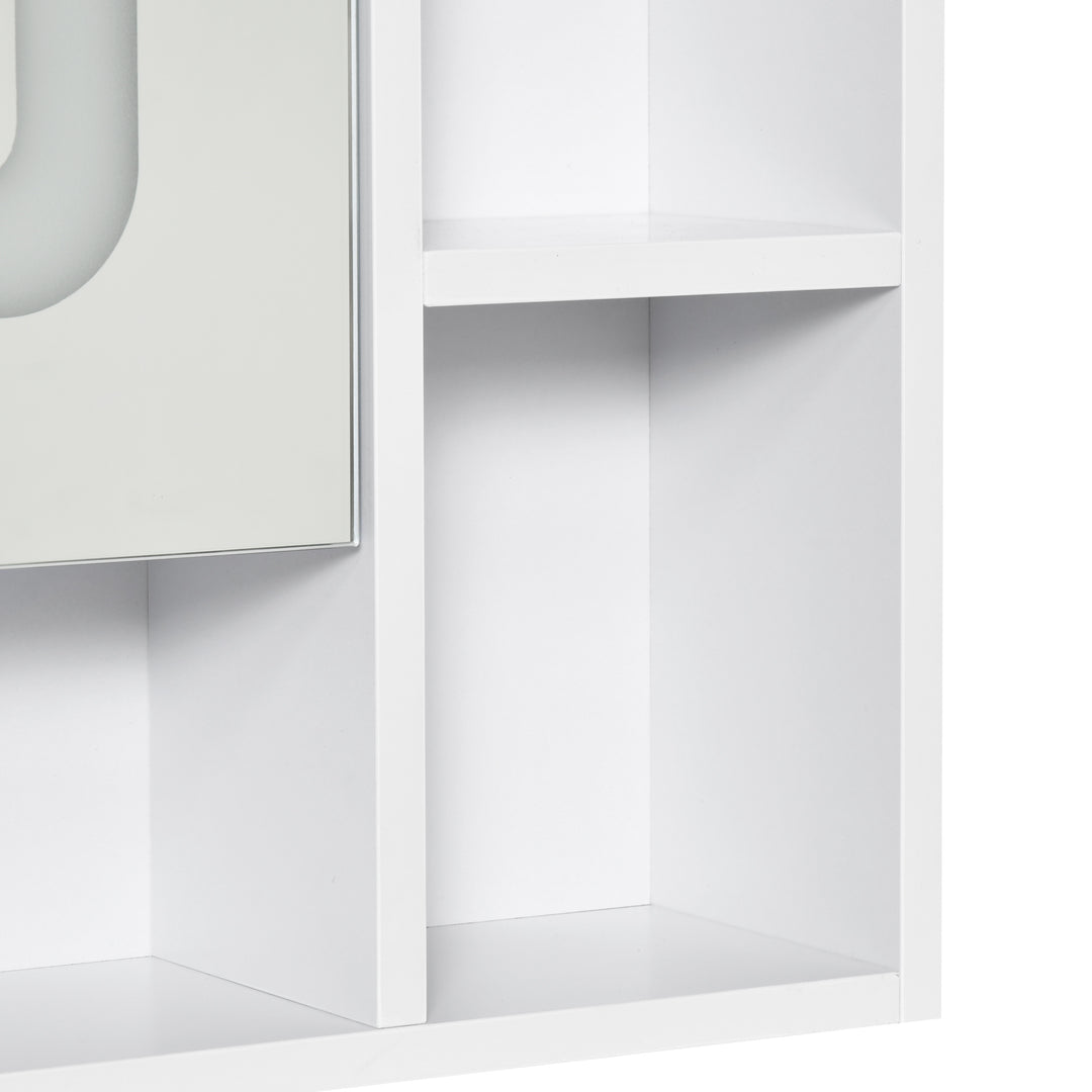 kleankin LED Illuminated Bathroom Mirror Cabinet, Wall-mounted Storage Organizer with Four Open Shelves, Dimmable Touch Switch, White