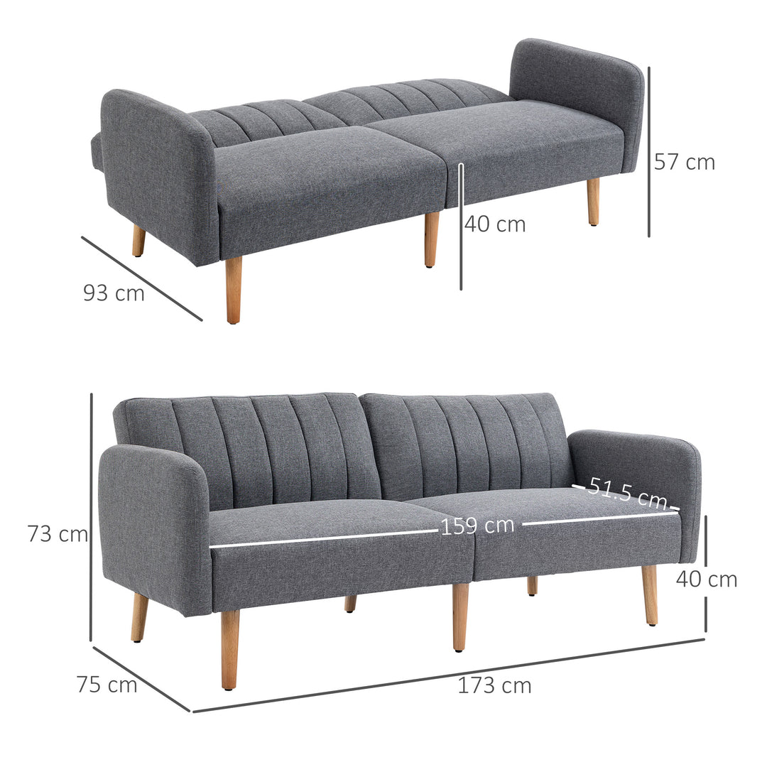 Two Seater Sofa Bed Convertible Linen Fabric Sofa Couch Click Clack Sofabed with Adjustable Split Backrest for Living Room, Bedroom, Grey