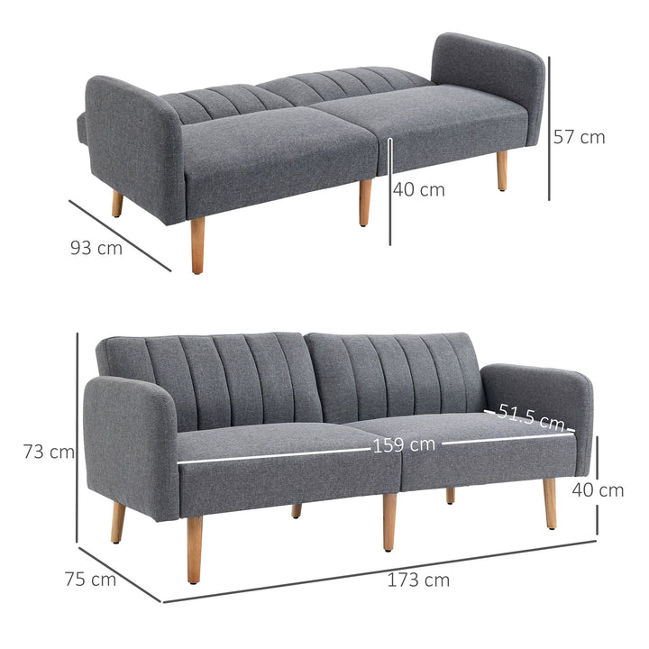 Two Seater Sofa Bed Convertible Linen Fabric Sofa Couch Click Clack Sofabed with Adjustable Split Backrest for Living Room, Bedroom, Grey