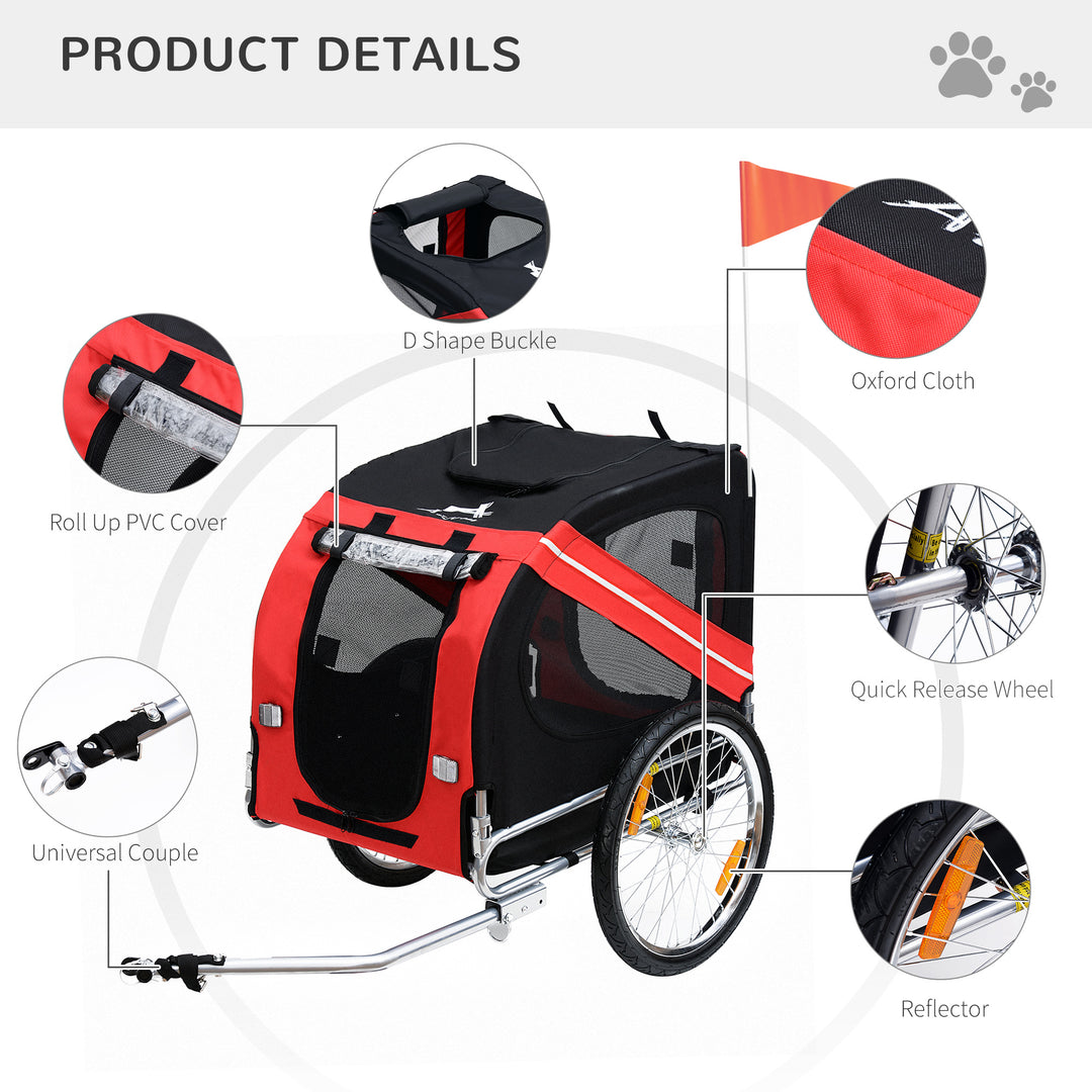 Dog Bike Trailer Bicycle Pet Trailer Folding Dog Carrier Bicycle in Steel Frame Stroller - Red & Black