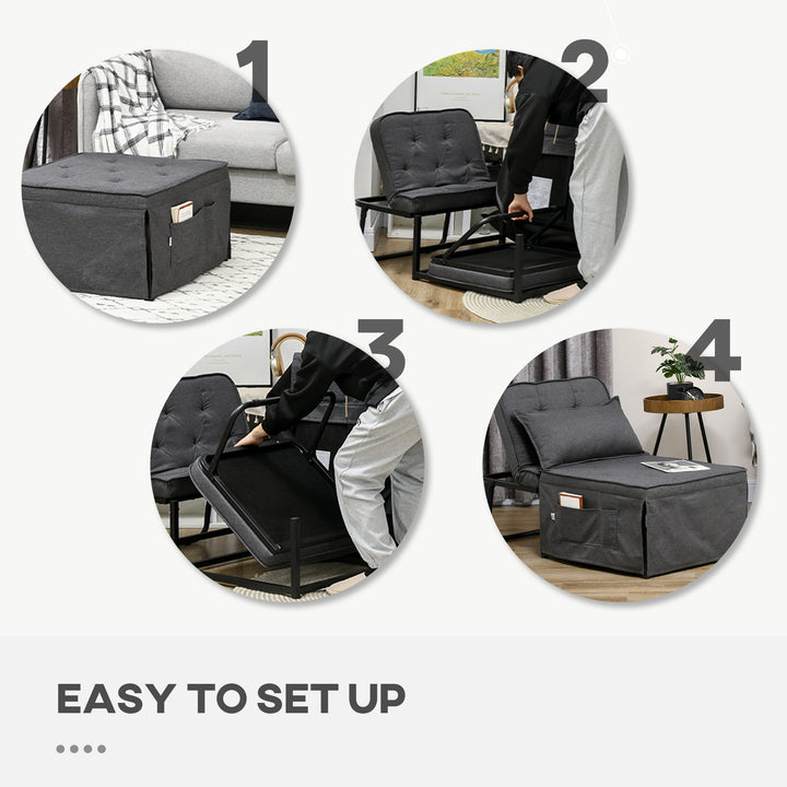 Folding Sofa Bed, Fabric Sleeper Chair Bed with Adjustable Backrest, Pillow, Side Pocket for Home Office, Bedroom, Living Room, Charcoal Grey