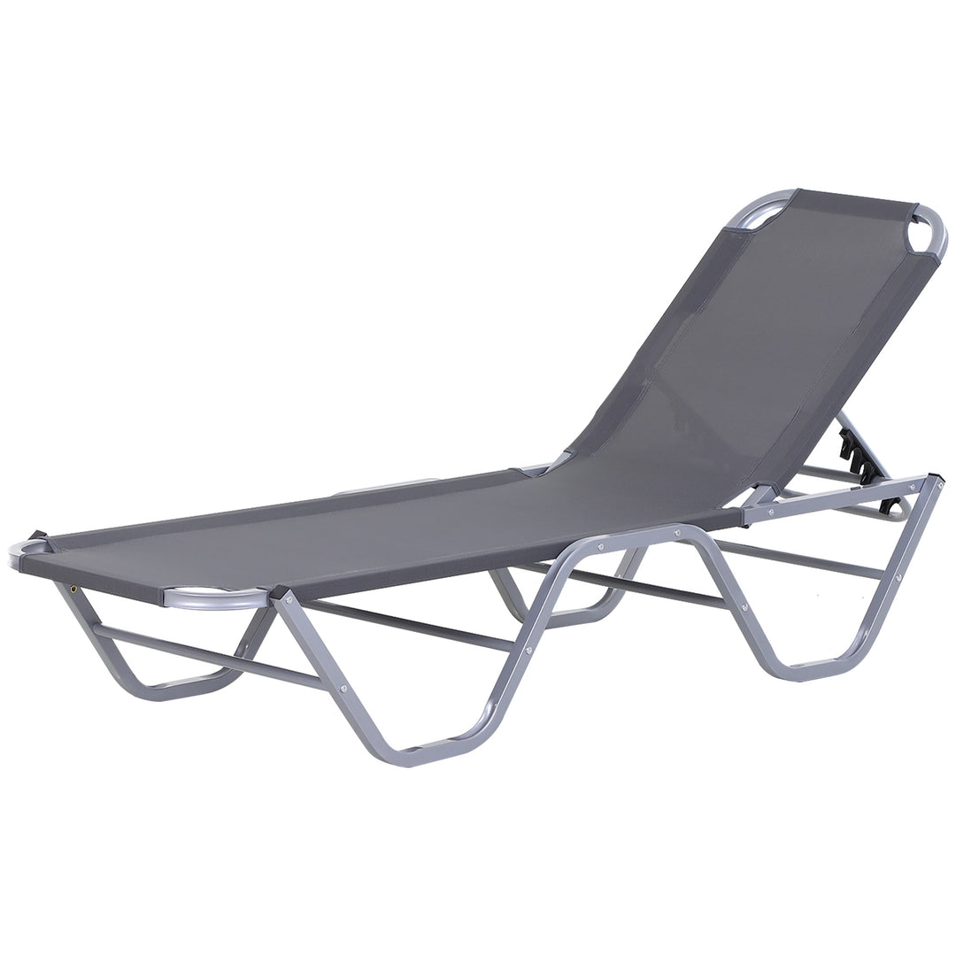 Outsunny Sun Lounger Relaxer Recliner with 5-Position Adjustable Backrest Lightweight Frame for Pool or Sun Bathing Silver