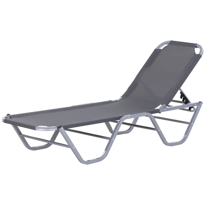 Outsunny Sun Lounger Relaxer Recliner with 5-Position Adjustable Backrest Lightweight Frame for Pool or Sun Bathing Silver