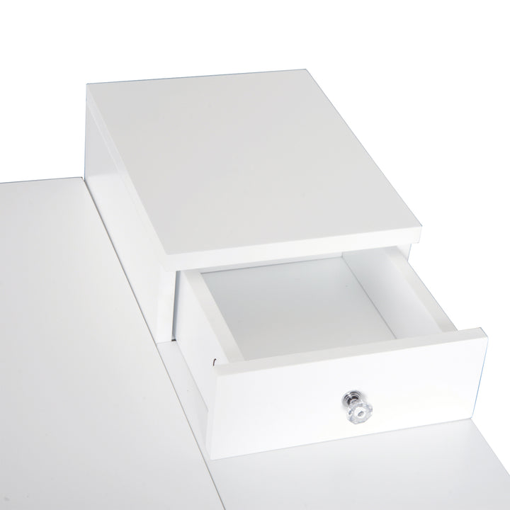 Pine Dressing Table Desk Flip-up Mirror Multi-purpose 2 Drawers Modern - White