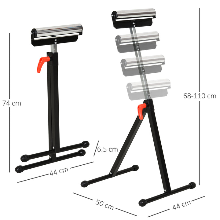 Folding Roller Stand, Material Support Pedestal with Ball Bearing Roller Height Adjustable Portable, Metal Construction, Black