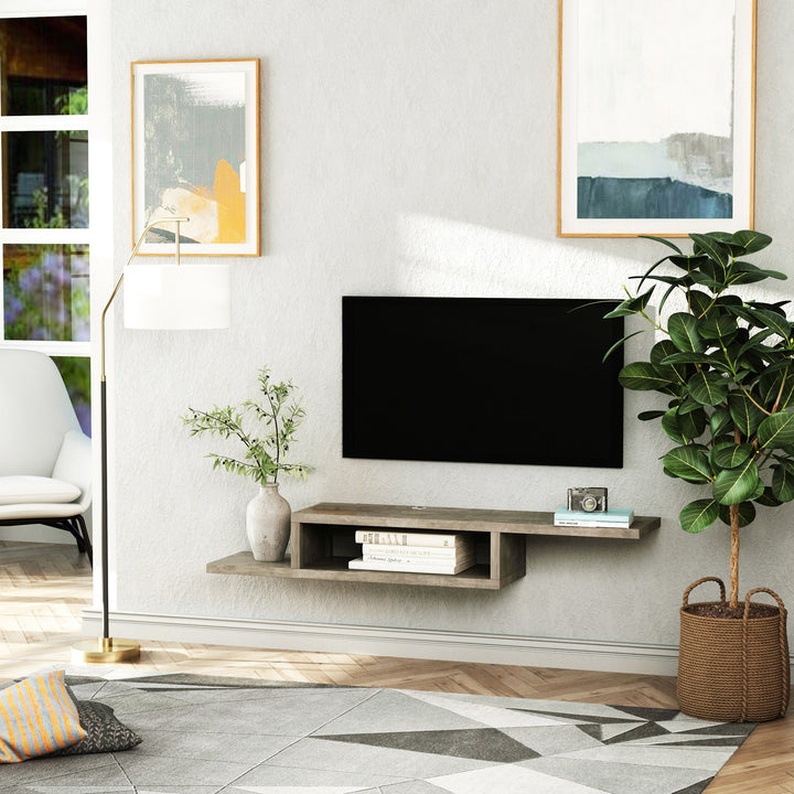 HOMCOM Wall Mounted Media Console, Floating TV Stand Component Shelf, Entertainment Center Unit, Grey